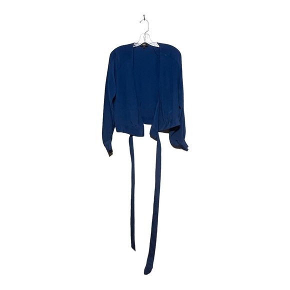 7 For All Mankind Silk Wrap Blouse Small V-Neck Long Puff Sleeve Tie Waist Top - Picture 5 of 8